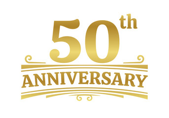 50 years anniversary logo, icon or badge. 50th birthday, jubilee celebration, wedding, invitation card design element. Vector illustration.