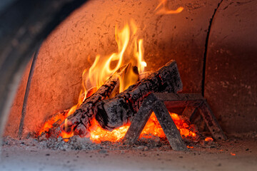Fire in furnace, burning firewoods