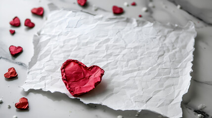   Empty White Paper with Red Pink Heart  copy space, generative ai