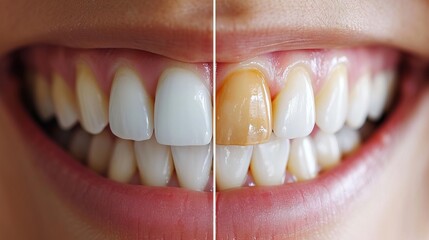 Close up radiant smile transformation  before and after dental whitening results in exquisite detail