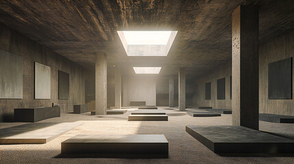Abstract Urban Interior: An abstract urban interior with concrete walls and futuristic elements, creating a modern atmosphere