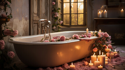 bath with candles and flowers