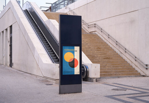 Mockup of customizable sign by stairs in city