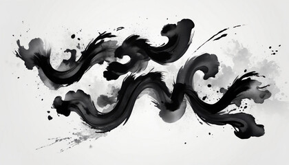 Black ink brush stroke on white background. AI generated
