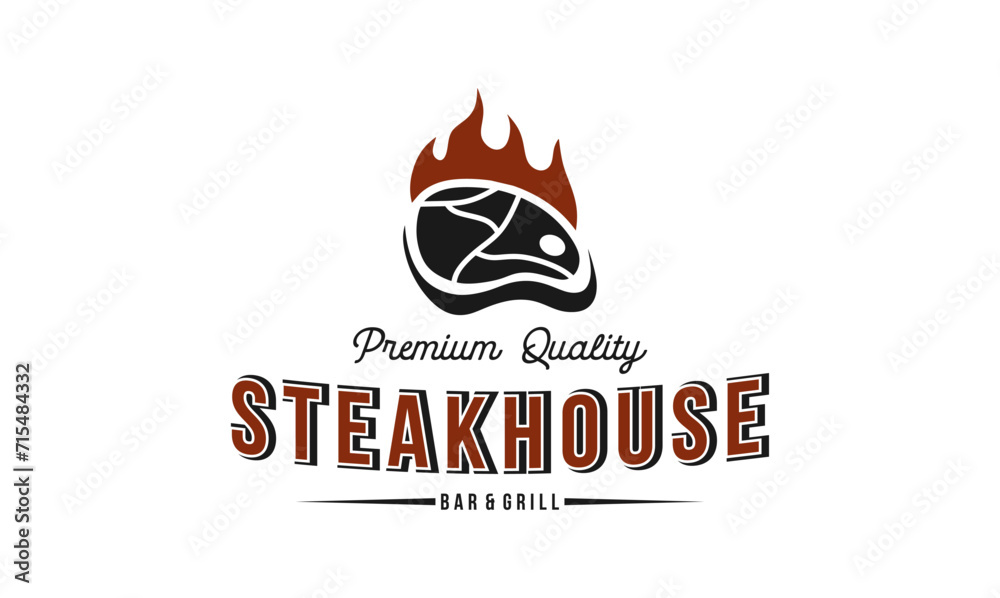 Wall mural vintage steak house logo. retro style grill restaurant emblem, badge, design element template illustration