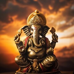 Fototapeta premium God_Ganesha.with_sunrise_back ground