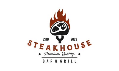 vintage steak house logo. retro style grill restaurant emblem, badge, design element template illustration