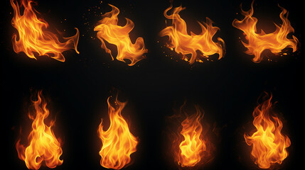 Captivating Collection of Transparent Fire Elements for Fireplace, BBQ, and More – High-Energy Glowing Flames and Sparks for Creative Designs with Copy-Space