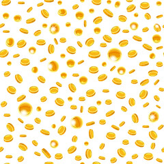 Falling coins seamless pattern, background success concept