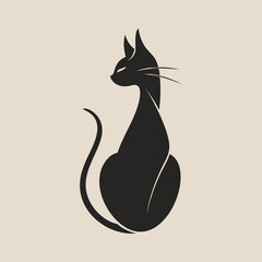Graceful black cat logo design. Cat silhouette, print, decorative sticker. Vector illustration