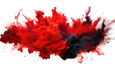 Bold Fusion Black and Red Colors Explode on Transparent or clear Background PNG