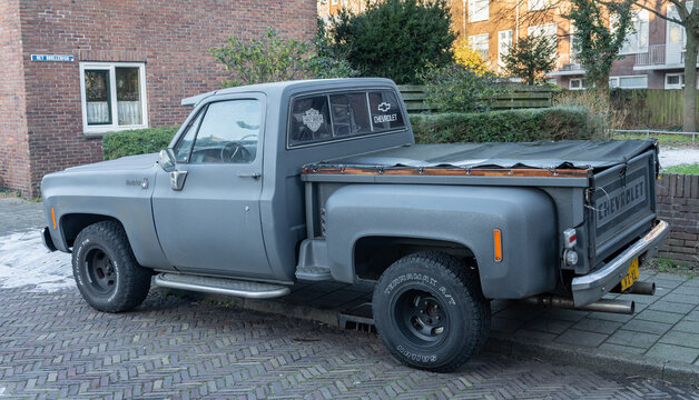 Ijmuiden, The Netherlands, 19.01.2024, Classic Chevrolet pick-up C10 Scottsdale from 1976