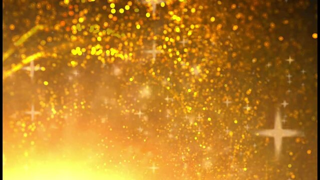 4K Gold Explosion effect. Festive Fireworks. Isolated on black background. Floating golden sparkles. Glowing Particles. Overlay. 60 fps