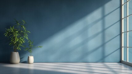 Blue-colored walls and plant pots. Generative AI