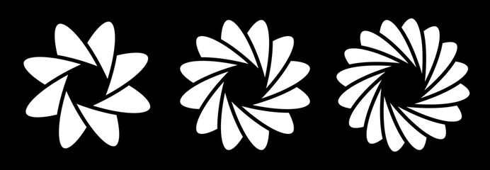 Abstract minimal designs isolated on  black background. Geometric logotype designs. Vector illustration.