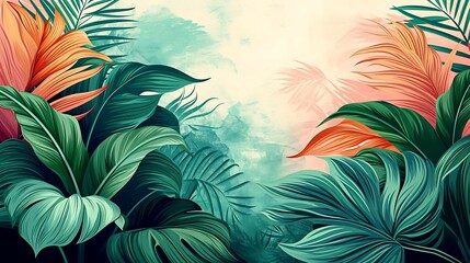  graphic background with palm leaves and background, 