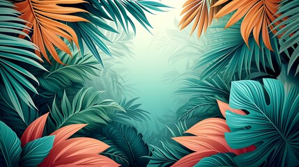 Fototapeta na wymiar Graphic background with palm leaves and background
