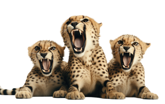 Family Frolic Cheetah Playfully Wrestles with Cubs on Transparent or clear Background PNG