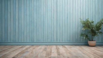 Pastel blue wall with wooden floor product background