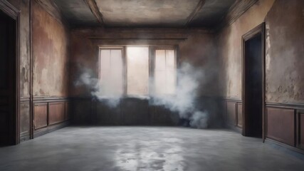Room with concrete floor and smoke background