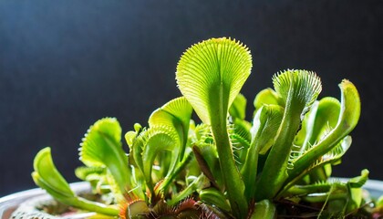exotic insect eating predator flower venus flytrap isolated on black background - obrazy, fototapety, plakaty