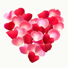 Heart shape created from vibrant red rose petals, symbol of love and romance, Valentine's Day concept, floral heart, beauty in nature, romantic gesture, petal arrangement, isolated on white backgroun