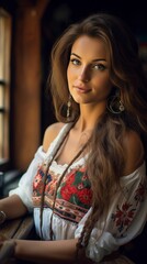 Obraz na płótnie Canvas Bulgaria as beautiful 28 years old girl, candid photography generative ai