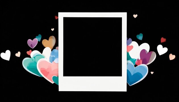 rectangle polaroid photo frame with colorful hearts template png file