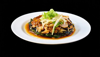 okonomiyaki traditional japanese food isolated in black background