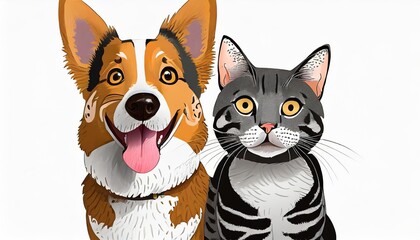 dog and cat with funny faces isolated on white cartoon vector illustration generated by