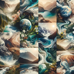 an exquisite collage that seamlessly blends various natural Earth textures into a stunning and abstract background. Generative Ai