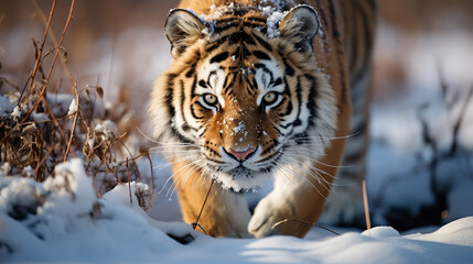 Obraz premium jumping tiger on the snow