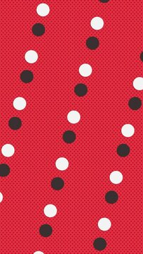 2 circles rotating back and forth in loop animation over duotone red color background. Abstract flat animated pattern motion graphics background.