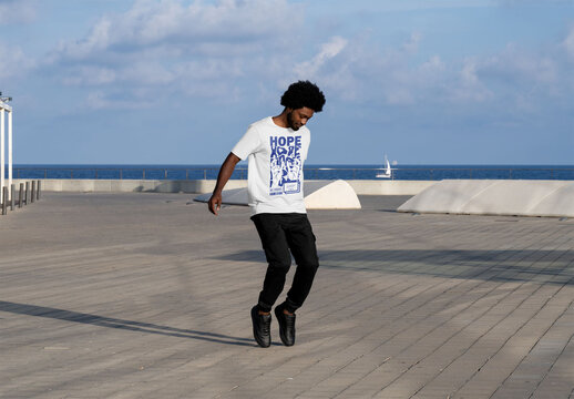 Mockup of man wearing customizable t-shirt