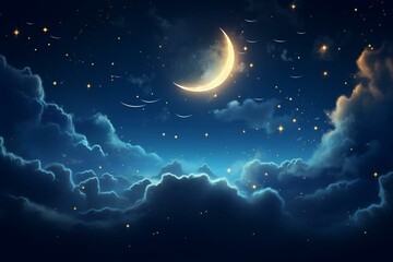 Obraz na płótnie Canvas Nighttime ambiance with illuminated moon amidst clouds. Generative AI