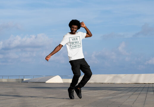 Mockup of man wearing t-shirt, customizable