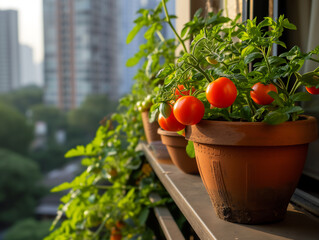 Fototapeta na wymiar Urban Gardening - Tomaten auf dem Balkon