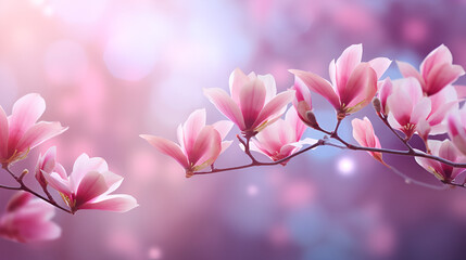 Fototapeta premium Spring magnolia flowers on the natural backgroun ai generative