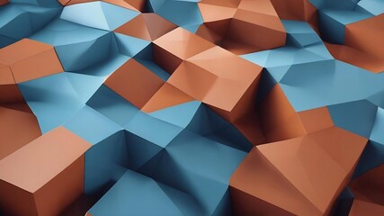 Abstract blue extruded voronoi blocks background. minimal light clean corporate wall. 3d geometric surface illustration. polygonal elements displacement.