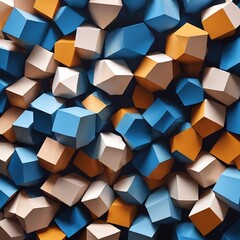 Abstract blue extruded voronoi blocks background. minimal light clean corporate wall. 3d geometric surface illustration. polygonal elements displacement.
