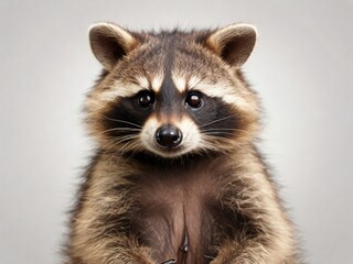 Portrait of cute funny raccoon isolated on white background 