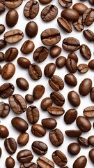 Coffee beans levitate on a white background