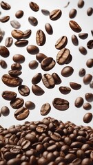 Obraz premium Coffee beans levitate on a white background