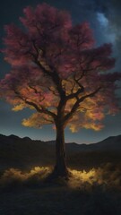 Fototapeta na wymiar 3d render of a tree landscape against a night sky
