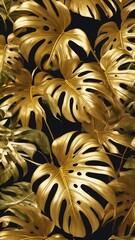 Golden monstera leaves background design resource