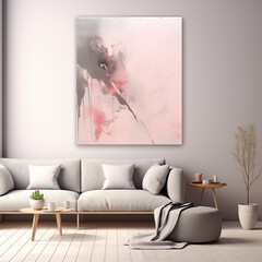 abstract painting, mind blowing, minimalistic, flamingo, light pink and taupe, unique