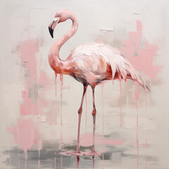 abstract painting, mind blowing, minimalistic, flamingo, light pink and taupe, unique