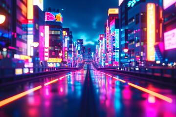 Abtract colorful futuristic night city background tokyo neon signs long exposure lights 3d render 3d illustration