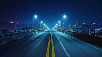 Highway road on the bridge at night on city view background. 