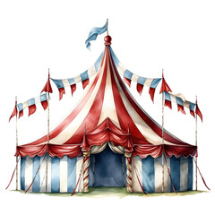 Watercolor circus tent isolated on white background